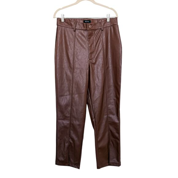 NWOT Wildfox Princess Seams Faux Leather High Waist Split Hem Pants Brown Large - Picture 3 of 8